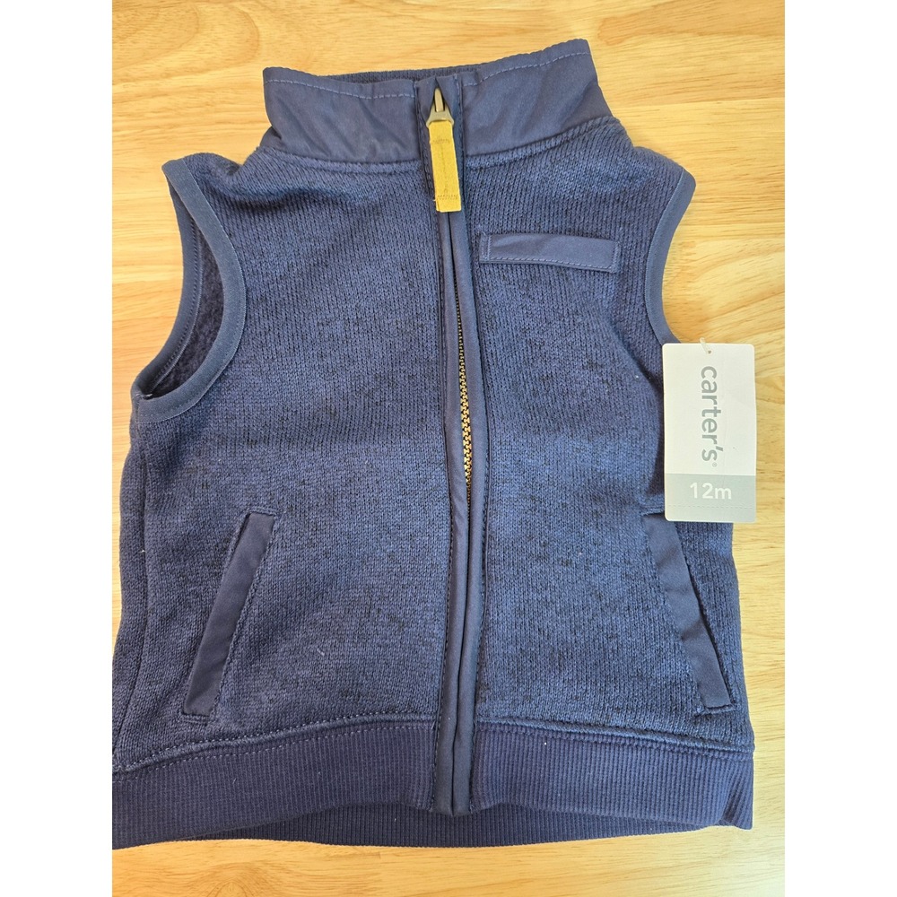 Carters Baby Boys Navy Blue Zip Up Sweater Fleece Vest 12M 225h081